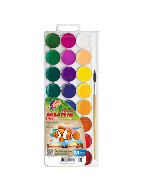 Краски акварельные Луч ZOO 24 цвета с/кистью, 29С 1727-08