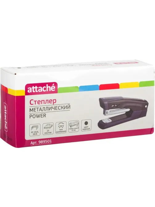 Степлер Attache Power №24/6-26/6 до 25л., металл., черный, глубина 55мм