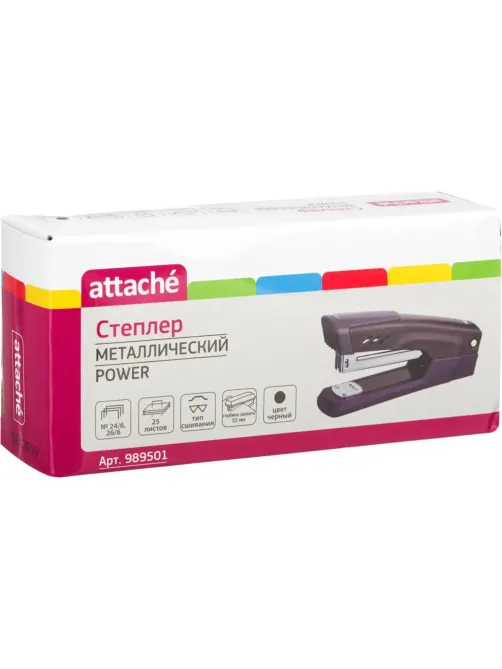 Степлер Attache Power №24/6-26/6 до 25л., металл., черный, глубина 55мм