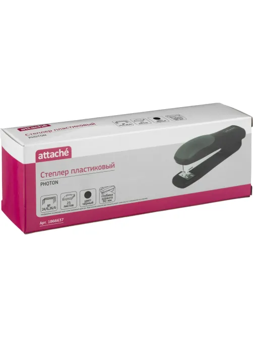 Степлер Attache Photon (№24/6-26/6) до 25 листов, пластик, черный