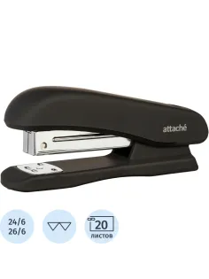 Степлер Attache Comfort до 20 лист, soft touch покрытие, черн, №24/6, 26/6