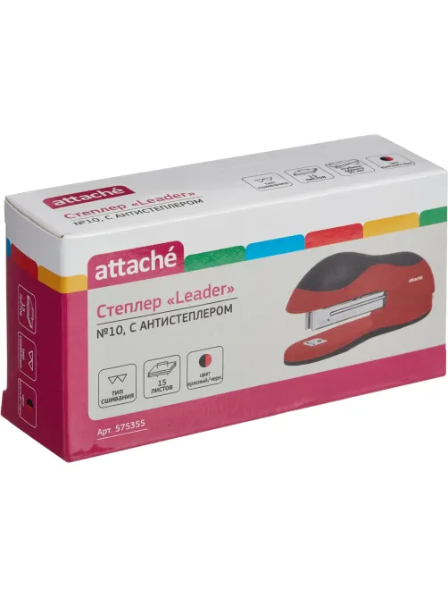 Степлер Attache leader до 15 листов, красный/черный, №10 антистеп