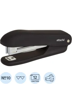 Степлер Attache Comfort  до 12 лист., soft touch покрыт,черн,№10 антистеп
