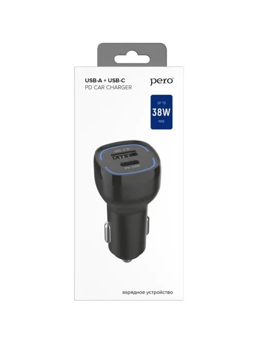 Зарядное устройство автомобильное PERO AC05 USB-A QC3.0/USB-C PD/38W/черное
