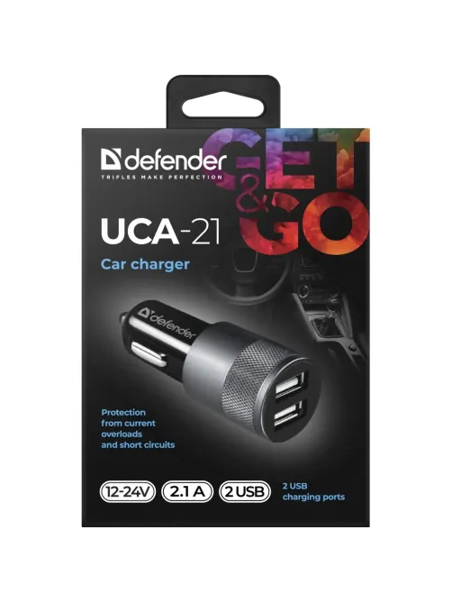 Зарядное устройство автомобильное Defender UCA-21 2USB, 5V/2.1A (83821)