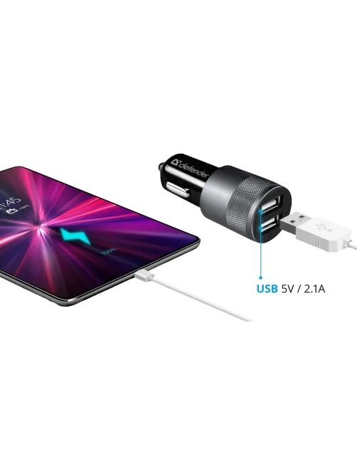 Зарядное устройство автомобильное Defender UCA-21 2USB, 5V/2.1A (83821)