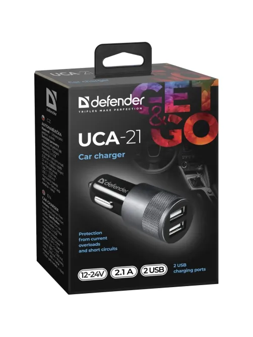 Зарядное устройство автомобильное Defender UCA-21 2USB, 5V/2.1A (83821)