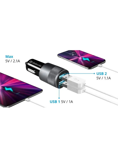 Зарядное устройство автомобильное Defender UCA-21 2USB, 5V/2.1A (83821)