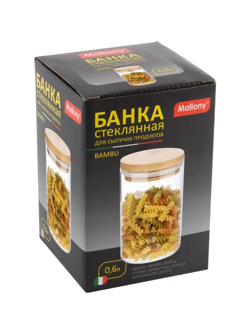 Банка стеклянная для сыпучих продуктов с крышкой BAMBU, 0,6 л