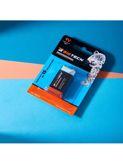 Батарейка BigTech Professional 6LR61/Крона 9V/1604A алкалин. бл/1шт
