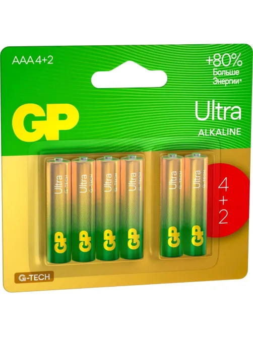 Батарейка GP Ultra AAА, бл/6шт 24AU4/2-2CR6 / 15AUA214/2-2CRSBC6