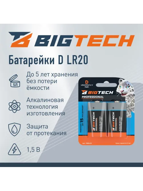 Батарейка BigTech Professional D/E95/LR20 бл/2шт