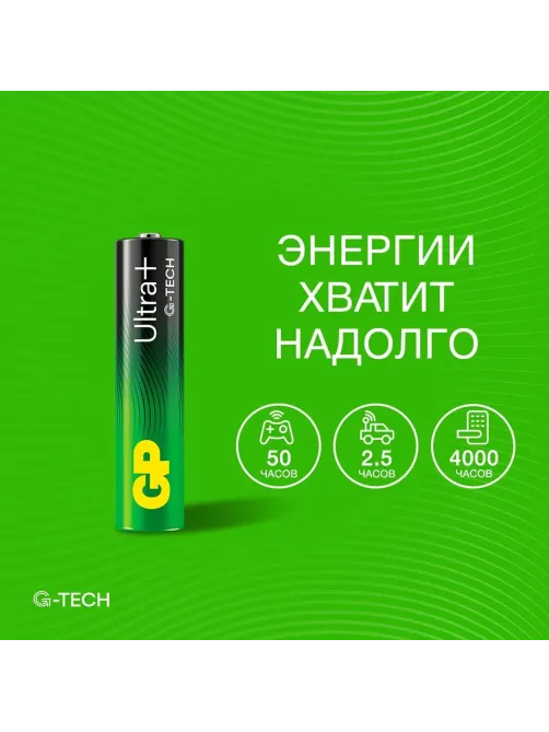 Батарейка GP Ultra+ Alkaline LR03 (ААА) 8шт/уп (GP24AUPA21-2CRB8)