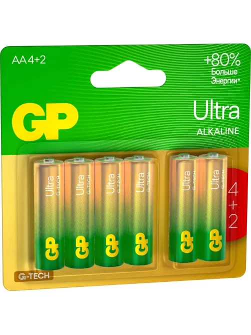 Батарейка GP Ultra AA, 6 шт/бл. 15AU-2CR6/24AUA214/2-2CRSBC6