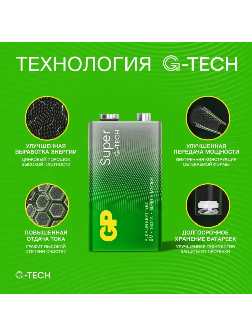 Батарейка GP Super 6LR61/Крона 9V/1604A 1604A-5CR1/1604AA21-5CRSBC1 бл/1