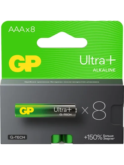 Батарейка GP Ultra+ Alkaline LR03 (ААА) 8шт/уп (GP24AUPA21-2CRB8)