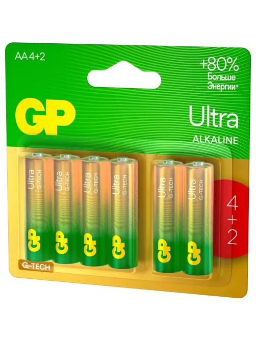Батарейка GP Ultra AA, 6 шт/бл. 15AU-2CR6/24AUA214/2-2CRSBC6
