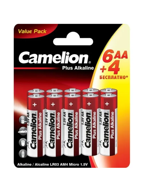 Батарейка Camelion АА Plus Alkaline LR6-BP6+4 пальч.1.5В 10шт/уп