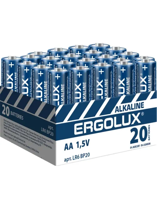 Батарейка Ergolux AA/LR 6 Alkaline BP-20 (LR 6 BP20, 1.5В) (20 шт в уп.)
