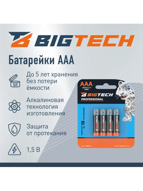 Батарейка BigTech Professional ААA/LR03 бл/4шт
