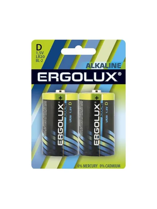 Батарейка Ergolux Alkaline 2шт/бл (LR20 BL-2, 1.5В) (11752)