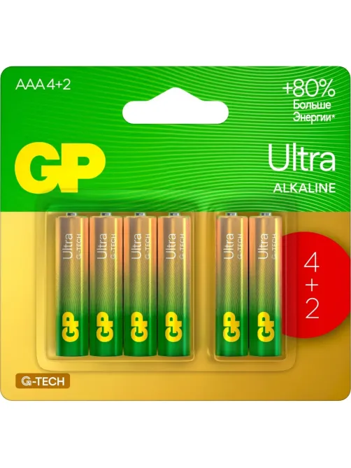 Батарейка GP Ultra AAА, бл/6шт 24AU4/2-2CR6 / 15AUA214/2-2CRSBC6