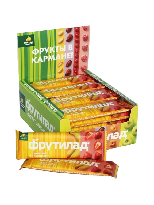Батончик Фрутилад фруктовый с бананом и клубникой, 30гx24шт/уп