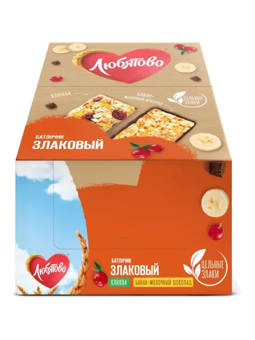 Батончик злаковый Любятово с клюквой, 27гx25шт/уп