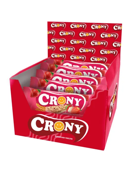 Батончик мюсли CRONY Клубника в белой глазури. 50гх12шт/уп