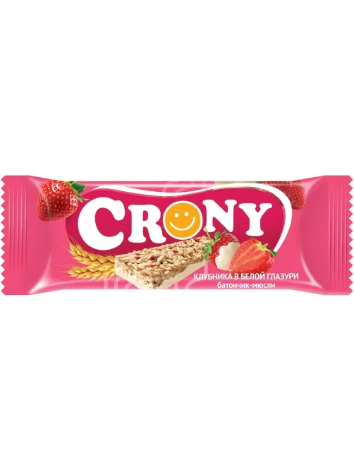 Батончик мюсли CRONY Клубника в белой глазури. 50гх12шт/уп