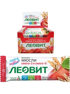 Батончик мюсли Леовит с яблоком и семенем льна, 26штx30г