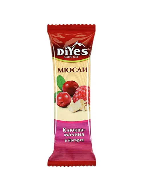 Батончик мюсли DiYes Клюква-малина в йогурте, 25гх36шт/уп