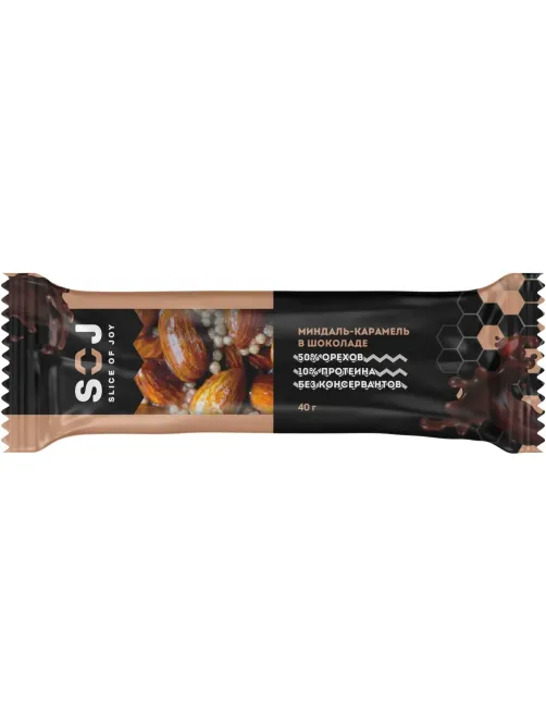 Батончик SOJ ореховый со сливочно-карамел вкус миндаль-карамель 40г 20шт/уп