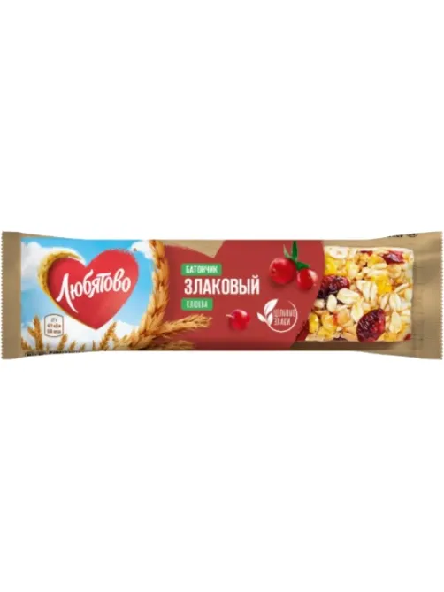Батончик злаковый Любятово с клюквой, 27гx25шт/уп