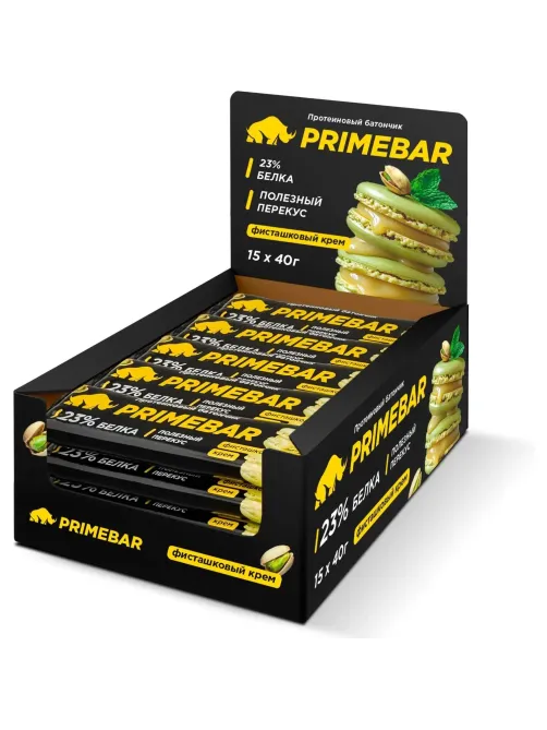 Батончик с содерж протеина PRIMEBAR глазир со вкус Фисташк крем 40гx15шт/уп