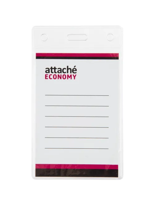 Бейдж Attache Economy 138x96 150мкм,шнур.2заж 45см син,вклад. 120x90 5шт/уп