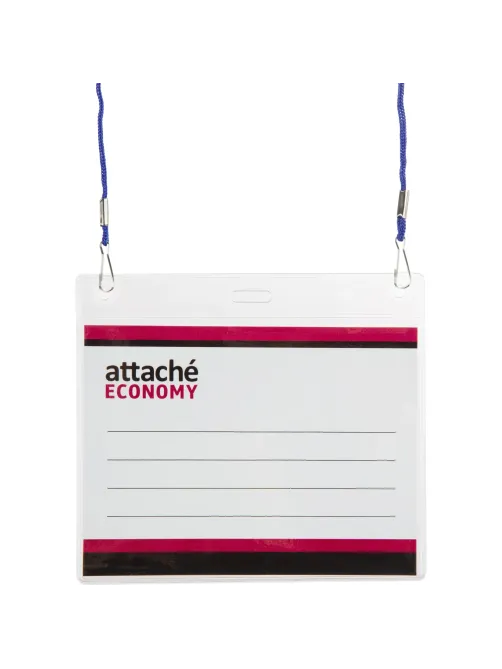 Бейдж Attache Economy 108x126 150мкм,шнур.2заж 45см син,вклад.90x120 5шт/уп
