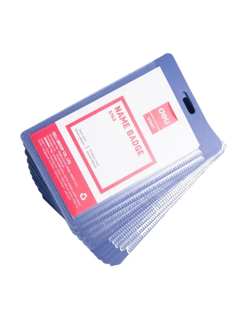 Бейдж Deli E5743 54х90мм вертик. зажим вращающийся PP синий (упак.:50шт)