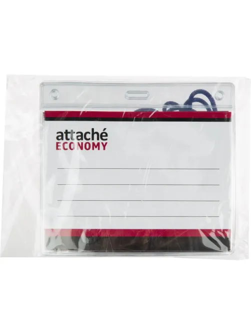 Бейдж Attache Economy 108x126 150мкм,шнур.2заж 45см син,вклад.90x120 5шт/уп