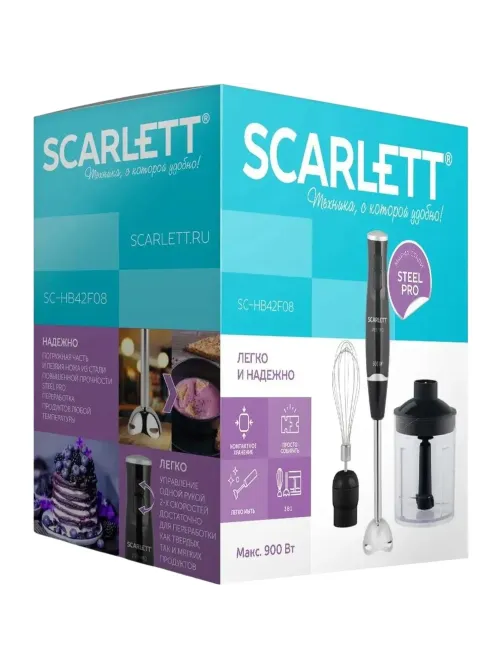 Блендер SCARLETT SC-HB42F08, погружной, 900Вт, черный