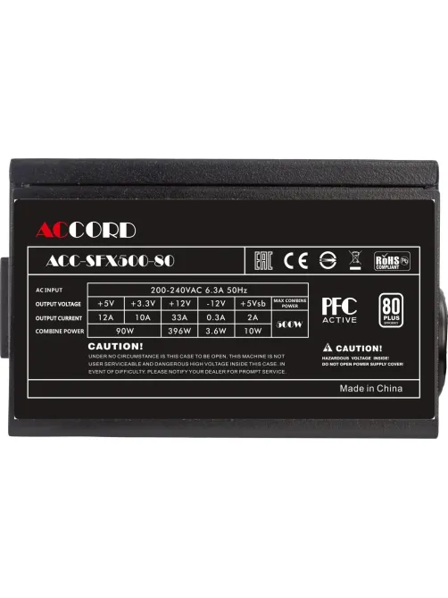 Блок питания Accord SFX 500W ACC-SFX500-80 (20+4pin) APFC 80mm fan 3xSATA