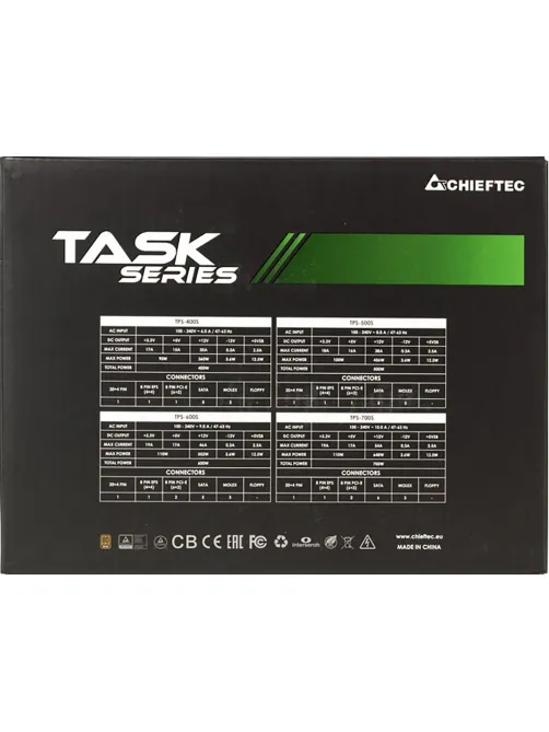 Блок питания Chieftec Task TPS-600S, 600W, 80 PLUS BRONZE, APFC, 12cm fan