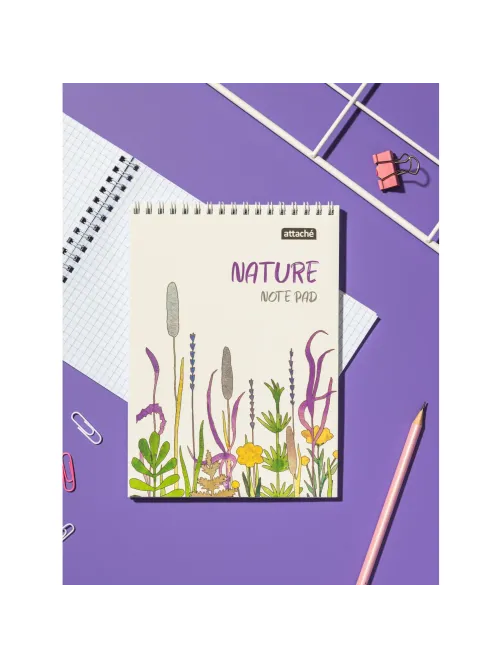 Блокнот А5 60л Attache Nature White flowers клет,65г,100%,греб,карт,ВД-лак
