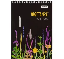Блокнот А5 60л Attache Nature Black flowers клет,65г,100%,греб,карт,ВД-лак
