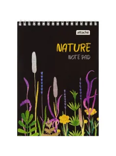 Блокнот А5 60л Attache Nature Black flowers клет,65г,100%,греб,карт,ВД-лак