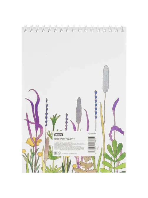 Блокнот А5 60л Attache Nature White flowers клет,65г,100%,греб,карт,ВД-лак