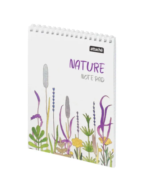 Блокнот А5 60л Attache Nature White flowers клет,65г,100%,греб,карт,ВД-лак