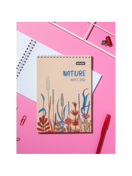 Блокнот А5 60л Attache Nature Beige flowers клет,65г,100%,греб,карт,ВД-лак