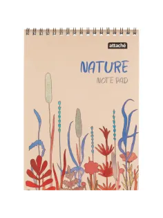 Блокнот А5 60л Attache Nature Beige flowers клет,65г,100%,греб,карт,ВД-лак