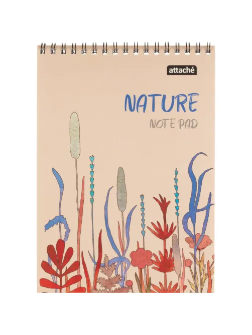 Блокнот А5 60л Attache Nature Beige flowers клет,65г,100%,греб,карт,ВД-лак